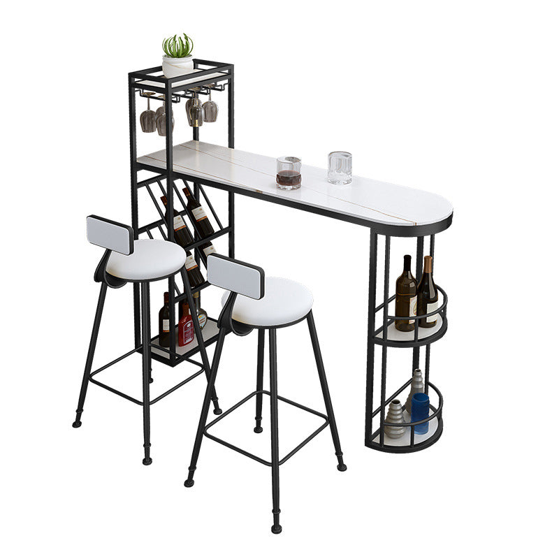 Contemporary 1/2/3 Pieces Bar Table Set Stone Bar Table with Bar Stool 3 Pieces: White Table, 2 White Stools Clearhalo 'Bar Furniture' 'furn' 'furn_home_bar_bar_sets' 'Furniture' 'Home Bars & Bar Sets' 'home_bar_bar_sets' 'Kitchen & Dining Furniture' 5812612