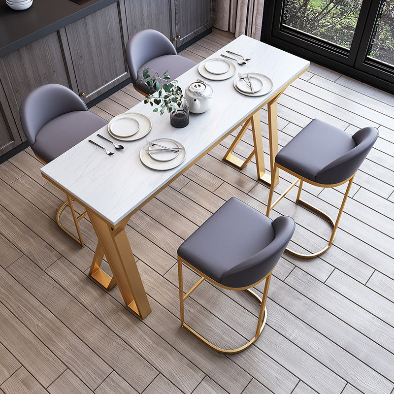 Contemporary 1/2/3/5/7 Pieces Bar Table Set Rectangle Stone Bar Table with Bar Stool Clearhalo 'Bar Furniture' 'furn' 'furn_home_bar_bar_sets' 'Furniture' 'Home Bars & Bar Sets' 'home_bar_bar_sets' 'Kitchen & Dining Furniture' 5812661