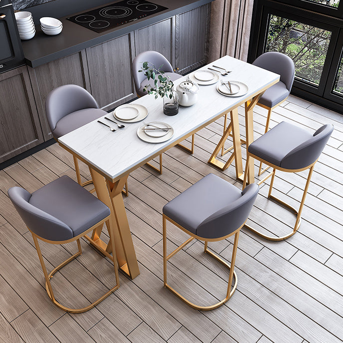 Contemporary 1/2/3/5/7 Pieces Bar Table Set Rectangle Stone Bar Table with Bar Stool 7 Pieces: Table, 6 Stools Clearhalo 'Bar Furniture' 'furn' 'furn_home_bar_bar_sets' 'Furniture' 'Home Bars & Bar Sets' 'home_bar_bar_sets' 'Kitchen & Dining Furniture' 5812662