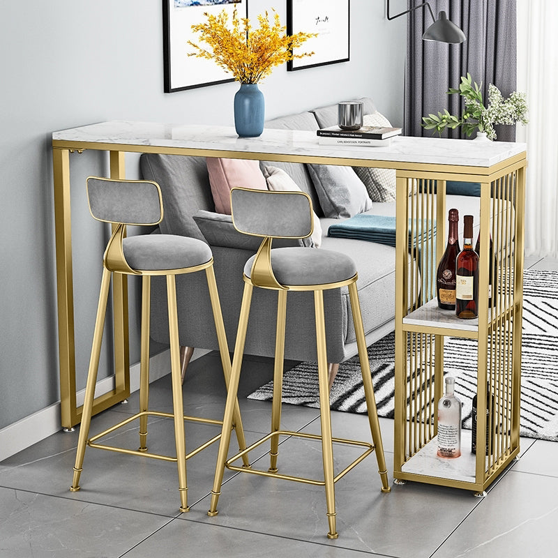 Glam 1/3 Pieces Bar Table Set Rectangle Stone Counter Table with High Stools for Cafe 3 Pieces: Table, 2 Gray Stools Clearhalo 'Bar Furniture' 'furn' 'furn_home_bar_bar_sets' 'Furniture' 'Home Bars & Bar Sets' 'home_bar_bar_sets' 'Kitchen & Dining Furniture' 5812674