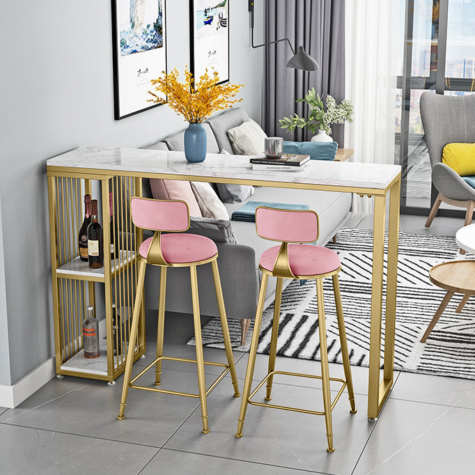 Glam 1/3 Pieces Bar Table Set Rectangle Stone Counter Table with High Stools for Cafe 3 Pieces: Table, 2 Pink Stools Clearhalo 'Bar Furniture' 'furn' 'furn_home_bar_bar_sets' 'Furniture' 'Home Bars & Bar Sets' 'home_bar_bar_sets' 'Kitchen & Dining Furniture' 5812679