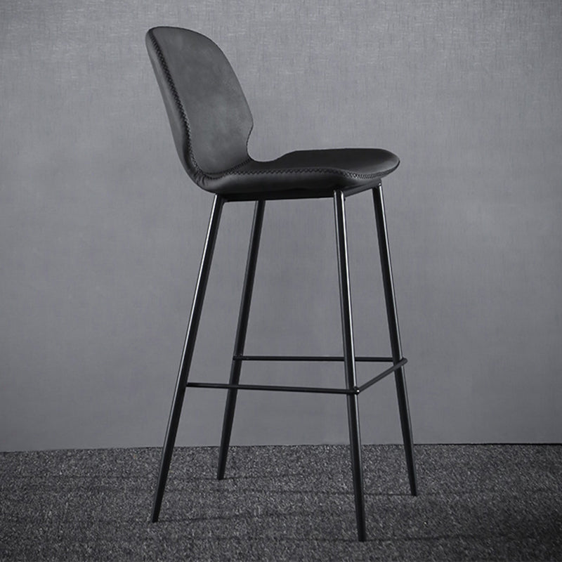 Scandinavian Armless Bar Stools Faux Leather Low Back Barstool with 4 Black Legs Dark Gray 1 Piece Clearhalo 'Bar Furniture' 'Bar Stools' 'bar_stools' 'furn' 'furn_bar_stools' 'Furniture' 'Kitchen & Dining Furniture' 5813264