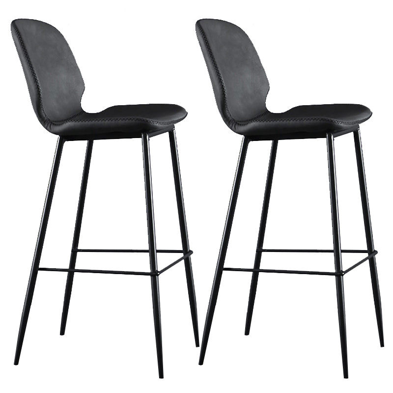 Scandinavian Armless Bar Stools Faux Leather Low Back Barstool with 4 Black Legs Dark Gray 2 Piece Set Clearhalo 'Bar Furniture' 'Bar Stools' 'bar_stools' 'furn' 'furn_bar_stools' 'Furniture' 'Kitchen & Dining Furniture' 5813265