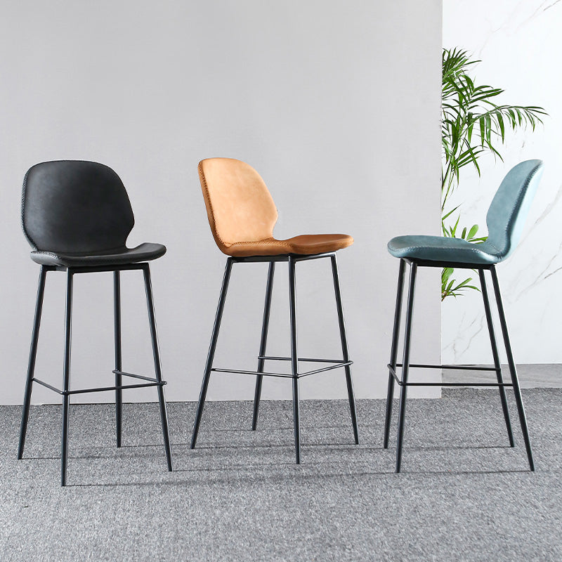 Scandinavian Armless Bar Stools Faux Leather Low Back Barstool with 4 Black Legs