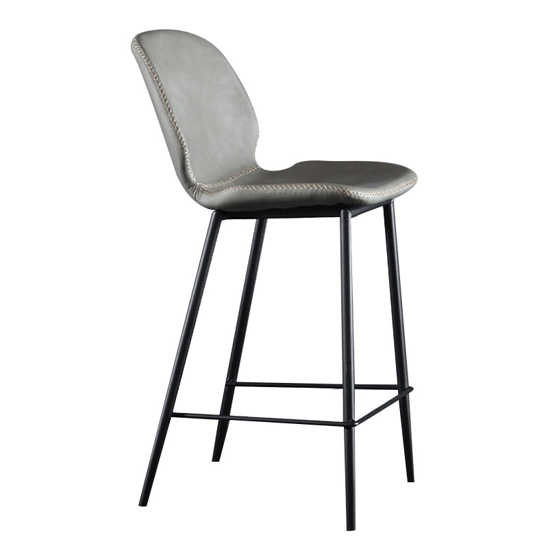 Scandinavian Armless Bar Stools Faux Leather Low Back Barstool with 4 Black Legs