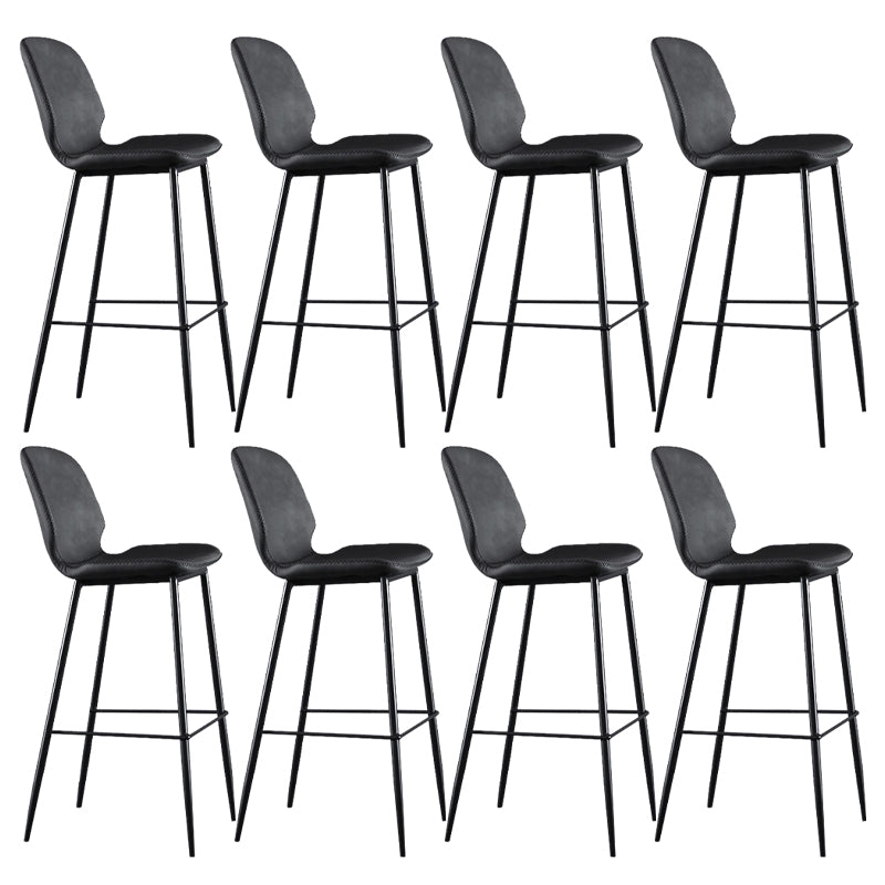 Scandinavian Armless Bar Stools Faux Leather Low Back Barstool with 4 Black Legs