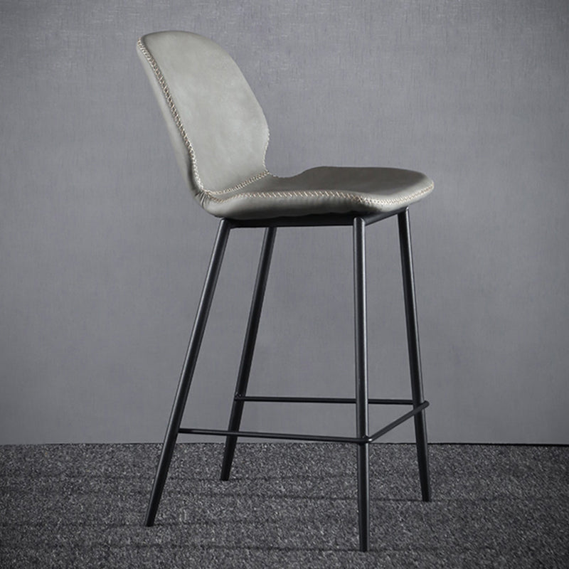 Scandinavian Armless Bar Stools Faux Leather Low Back Barstool with 4 Black Legs Light Gray 1 Piece Clearhalo 'Bar Furniture' 'Bar Stools' 'bar_stools' 'furn' 'furn_bar_stools' 'Furniture' 'Kitchen & Dining Furniture' 5813274
