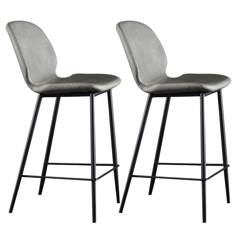 Scandinavian Armless Bar Stools Faux Leather Low Back Barstool with 4 Black Legs