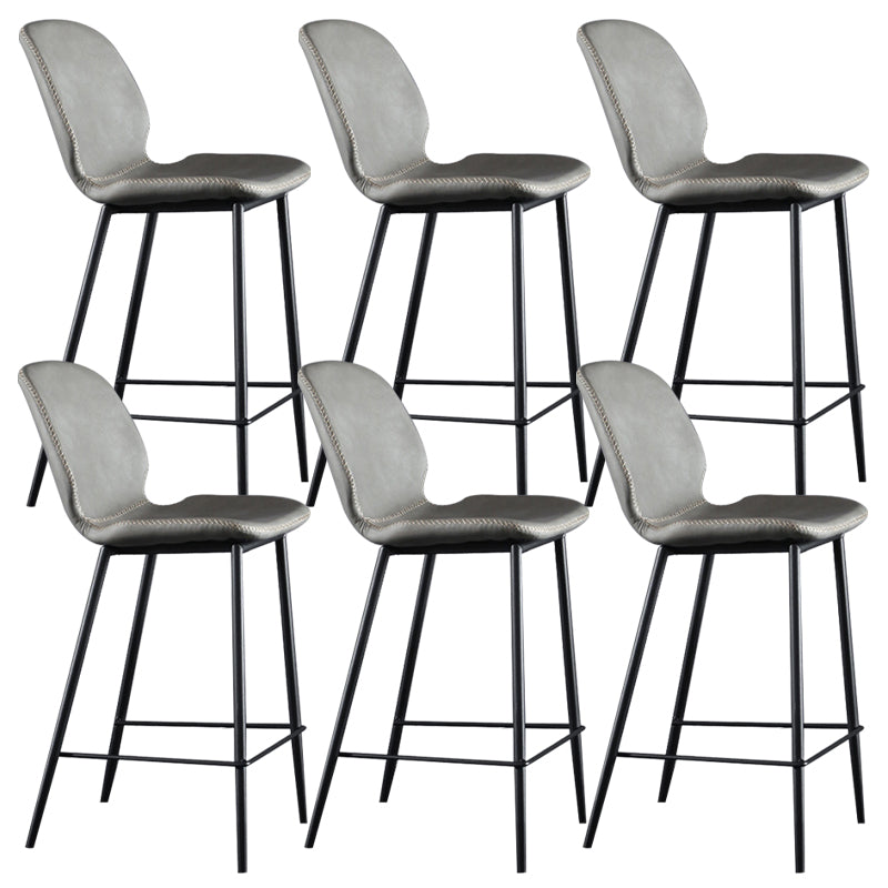 Scandinavian Armless Bar Stools Faux Leather Low Back Barstool with 4 Black Legs Light Gray 6 Piece Set Clearhalo 'Bar Furniture' 'Bar Stools' 'bar_stools' 'furn' 'furn_bar_stools' 'Furniture' 'Kitchen & Dining Furniture' 5813279