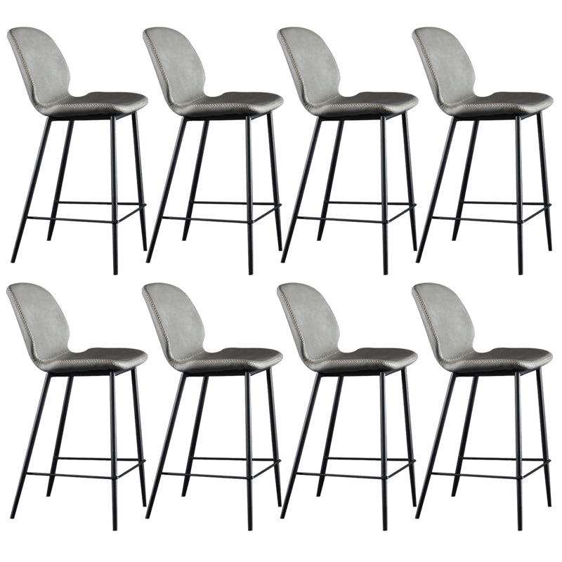 Scandinavian Armless Bar Stools Faux Leather Low Back Barstool with 4 Black Legs