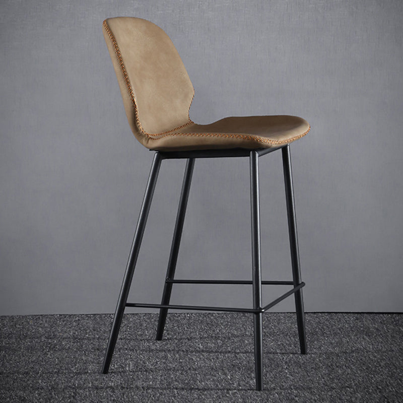 Scandinavian Armless Bar Stools Faux Leather Low Back Barstool with 4 Black Legs