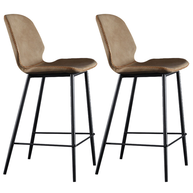 Scandinavian Armless Bar Stools Faux Leather Low Back Barstool with 4 Black Legs Brown 2 Piece Set Clearhalo 'Bar Furniture' 'Bar Stools' 'bar_stools' 'furn' 'furn_bar_stools' 'Furniture' 'Kitchen & Dining Furniture' 5813286