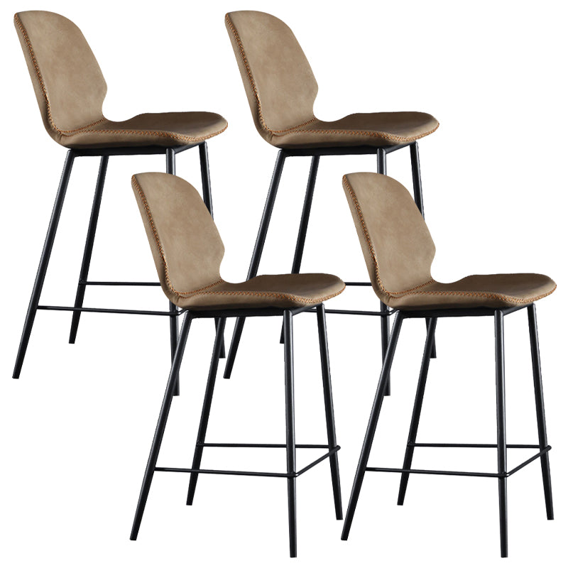 Scandinavian Armless Bar Stools Faux Leather Low Back Barstool with 4 Black Legs Brown 4 Piece Set Clearhalo 'Bar Furniture' 'Bar Stools' 'bar_stools' 'furn' 'furn_bar_stools' 'Furniture' 'Kitchen & Dining Furniture' 5813287