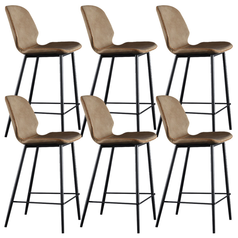 Scandinavian Armless Bar Stools Faux Leather Low Back Barstool with 4 Black Legs Brown 6 Piece Set Clearhalo 'Bar Furniture' 'Bar Stools' 'bar_stools' 'furn' 'furn_bar_stools' 'Furniture' 'Kitchen & Dining Furniture' 5813289