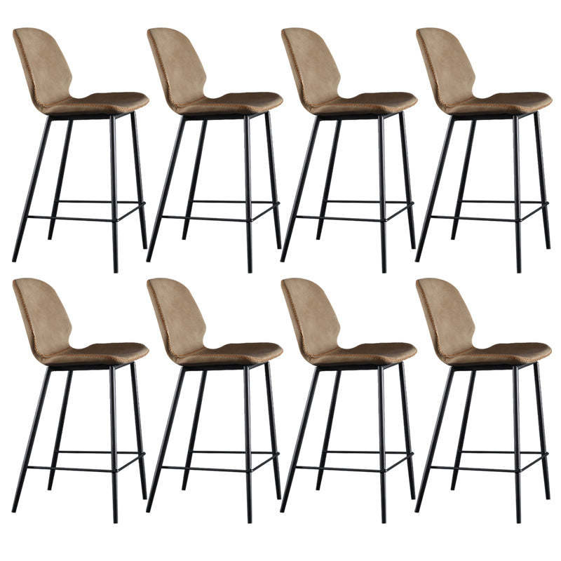 Scandinavian Armless Bar Stools Faux Leather Low Back Barstool with 4 Black Legs Brown 8 Piece Set Clearhalo 'Bar Furniture' 'Bar Stools' 'bar_stools' 'furn' 'furn_bar_stools' 'Furniture' 'Kitchen & Dining Furniture' 5813290