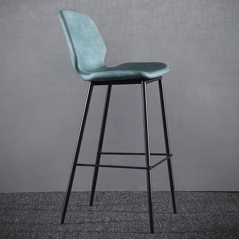 Scandinavian Armless Bar Stools Faux Leather Low Back Barstool with 4 Black Legs Blue 1 Piece Clearhalo 'Bar Furniture' 'Bar Stools' 'bar_stools' 'furn' 'furn_bar_stools' 'Furniture' 'Kitchen & Dining Furniture' 5813291