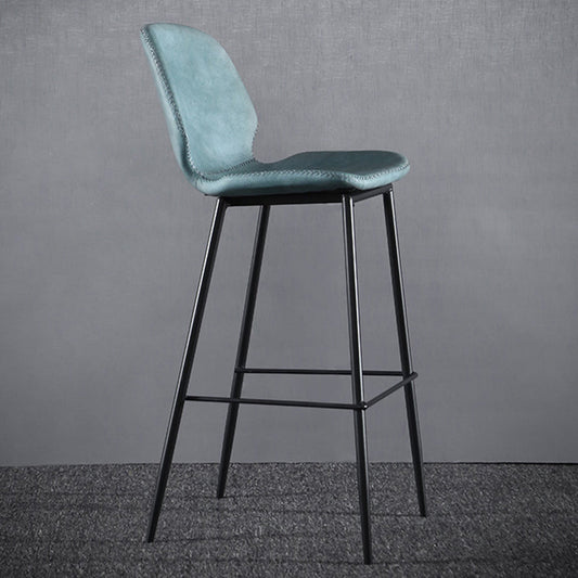Scandinavian Armless Bar Stools Faux Leather Low Back Barstool with 4 Black Legs Blue 1 Piece