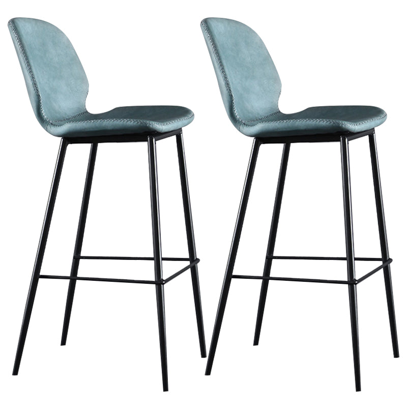 Scandinavian Armless Bar Stools Faux Leather Low Back Barstool with 4 Black Legs
