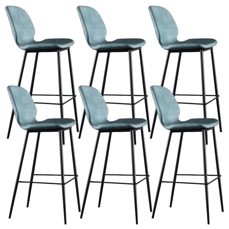 Scandinavian Armless Bar Stools Faux Leather Low Back Barstool with 4 Black Legs Blue 6 Piece Set Clearhalo 'Bar Furniture' 'Bar Stools' 'bar_stools' 'furn' 'furn_bar_stools' 'Furniture' 'Kitchen & Dining Furniture' 5813294