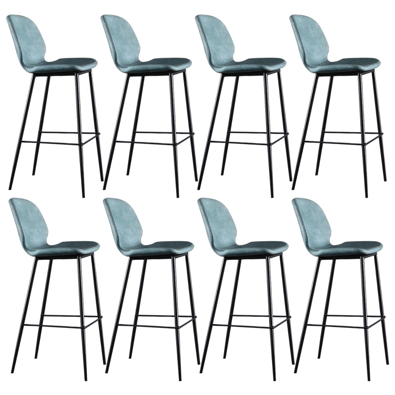 Scandinavian Armless Bar Stools Faux Leather Low Back Barstool with 4 Black Legs Blue 8 Piece Set Clearhalo 'Bar Furniture' 'Bar Stools' 'bar_stools' 'furn' 'furn_bar_stools' 'Furniture' 'Kitchen & Dining Furniture' 5813295