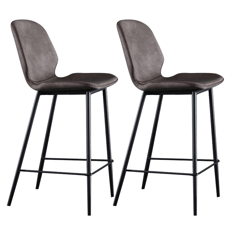 Scandinavian Armless Bar Stools Faux Leather Low Back Barstool with 4 Black Legs Dark Brown 2 Piece Set Clearhalo 'Bar Furniture' 'Bar Stools' 'bar_stools' 'furn' 'furn_bar_stools' 'Furniture' 'Kitchen & Dining Furniture' 5813297