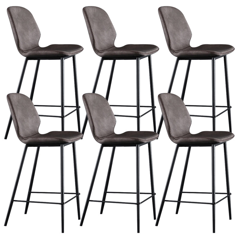 Scandinavian Armless Bar Stools Faux Leather Low Back Barstool with 4 Black Legs Dark Brown 6 Piece Set Clearhalo 'Bar Furniture' 'Bar Stools' 'bar_stools' 'furn' 'furn_bar_stools' 'Furniture' 'Kitchen & Dining Furniture' 5813299