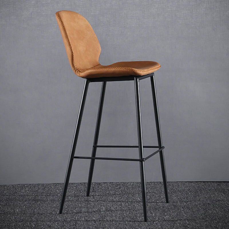 Scandinavian Armless Bar Stools Faux Leather Low Back Barstool with 4 Black Legs Orange 1 Piece Clearhalo 'Bar Furniture' 'Bar Stools' 'bar_stools' 'furn' 'furn_bar_stools' 'Furniture' 'Kitchen & Dining Furniture' 5813301