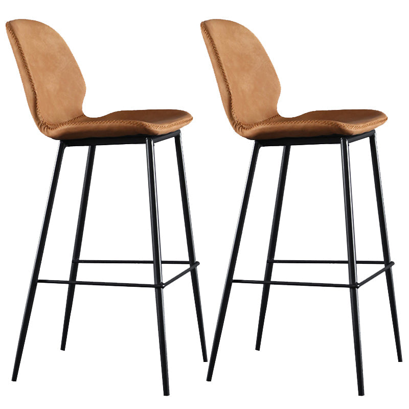 Scandinavian Armless Bar Stools Faux Leather Low Back Barstool with 4 Black Legs Orange 2 Piece Set Clearhalo 'Bar Furniture' 'Bar Stools' 'bar_stools' 'furn' 'furn_bar_stools' 'Furniture' 'Kitchen & Dining Furniture' 5813302