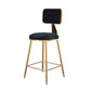 Fabric Round Seat Bar Stools Scandinavian Low Back Barstool with 4 Gold Iron Legs