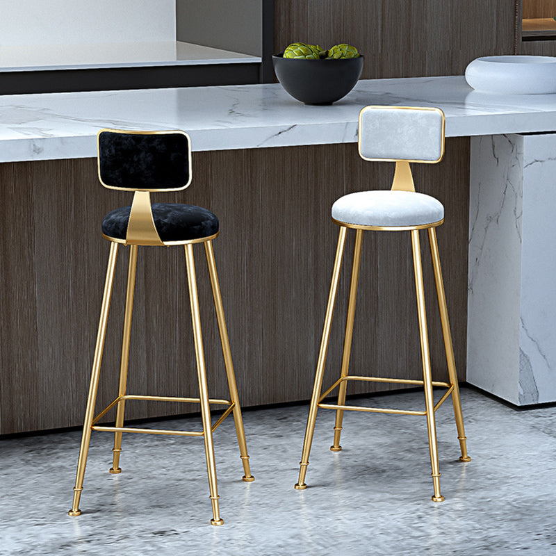 Fabric Round Seat Bar Stools Scandinavian Low Back Barstool with 4 Gold Iron Legs