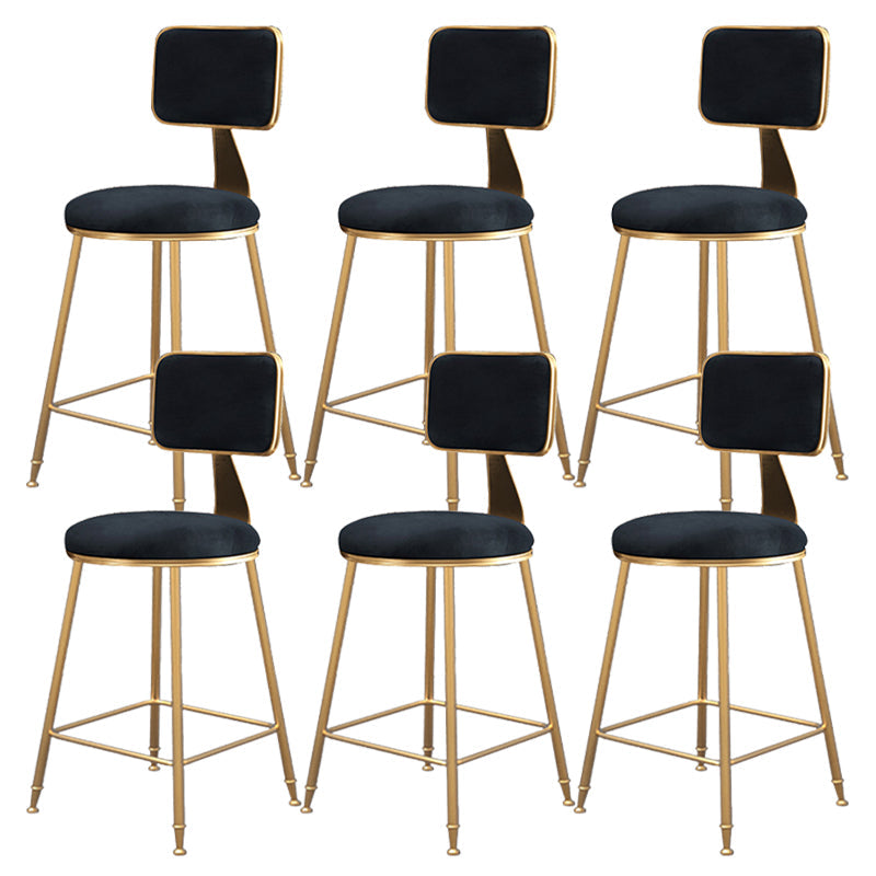 Fabric Round Seat Bar Stools Scandinavian Low Back Barstool with 4 Gold Iron Legs
