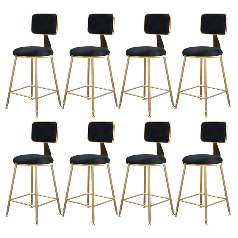 Fabric Round Seat Bar Stools Scandinavian Low Back Barstool with 4 Gold Iron Legs