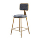 Fabric Round Seat Bar Stools Scandinavian Low Back Barstool with 4 Gold Iron Legs