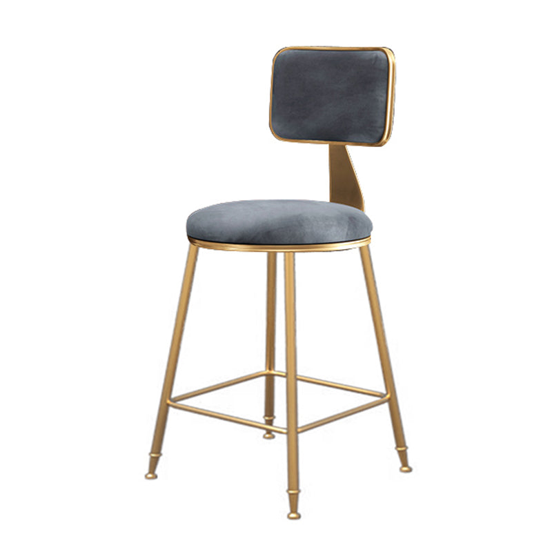 Fabric Round Seat Bar Stools Scandinavian Low Back Barstool with 4 Gold Iron Legs