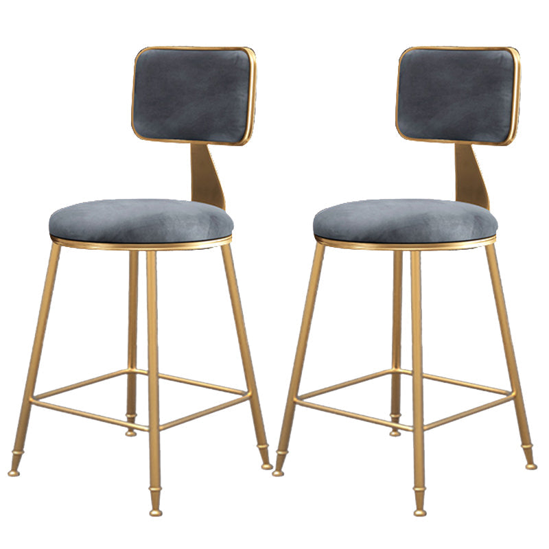 Fabric Round Seat Bar Stools Scandinavian Low Back Barstool with 4 Gold Iron Legs