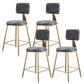 Fabric Round Seat Bar Stools Scandinavian Low Back Barstool with 4 Gold Iron Legs