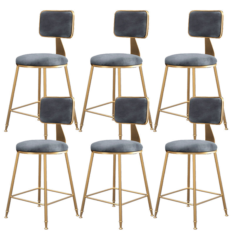 Fabric Round Seat Bar Stools Scandinavian Low Back Barstool with 4 Gold Iron Legs
