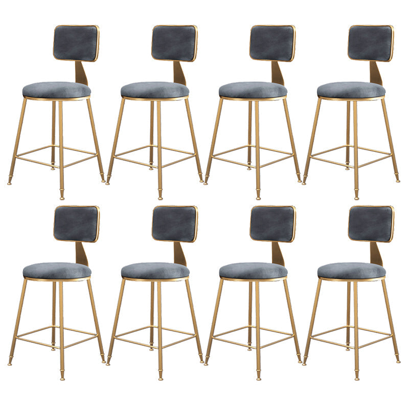 Fabric Round Seat Bar Stools Scandinavian Low Back Barstool with 4 Gold Iron Legs