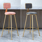 Fabric Round Seat Bar Stools Scandinavian Low Back Barstool with 4 Gold Iron Legs