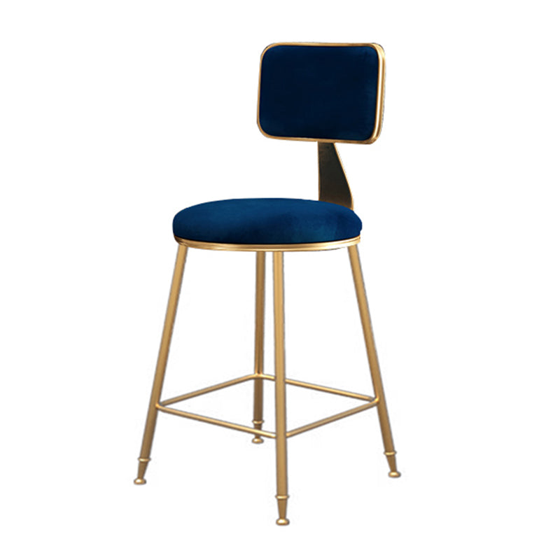Fabric Round Seat Bar Stools Scandinavian Low Back Barstool with 4 Gold Iron Legs