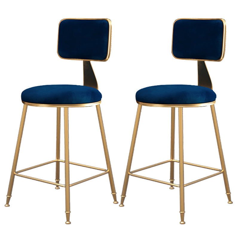 Fabric Round Seat Bar Stools Scandinavian Low Back Barstool with 4 Gold Iron Legs