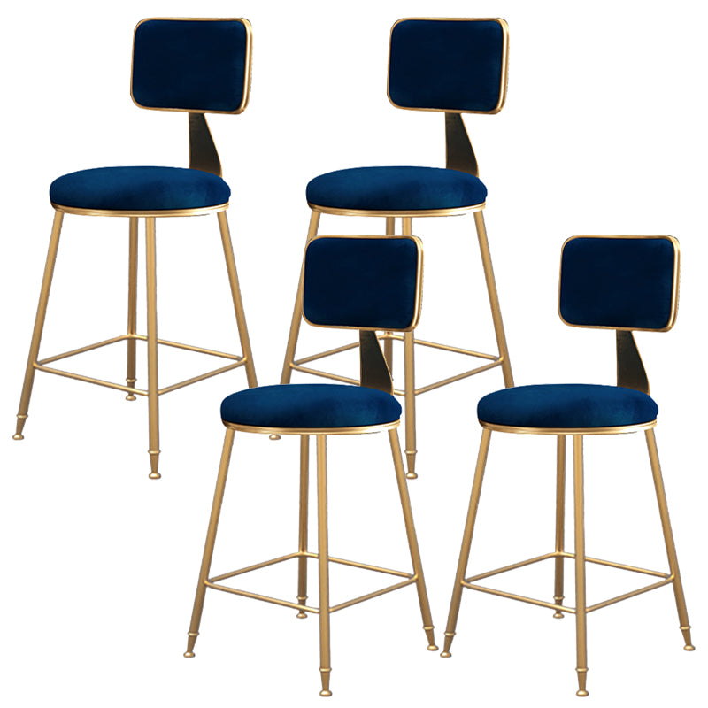 Fabric Round Seat Bar Stools Scandinavian Low Back Barstool with 4 Gold Iron Legs