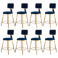 Fabric Round Seat Bar Stools Scandinavian Low Back Barstool with 4 Gold Iron Legs