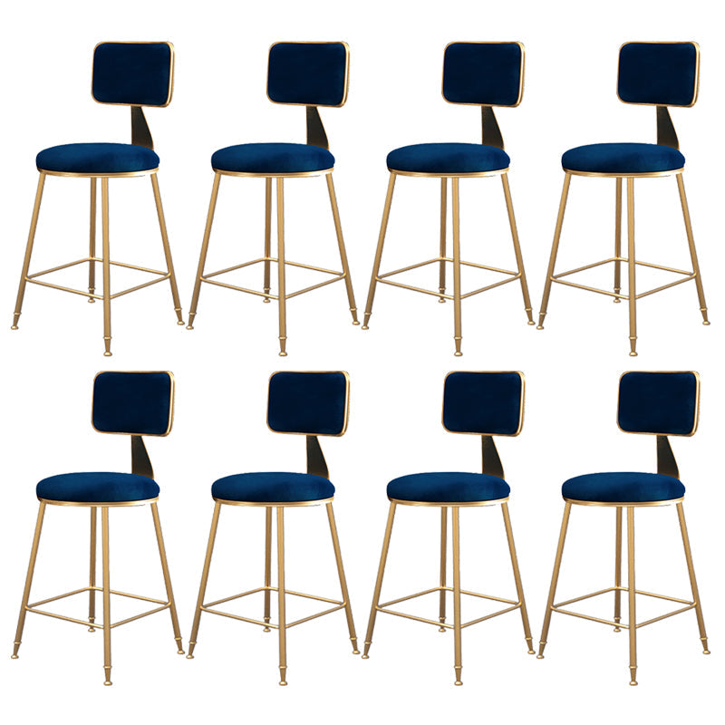 Fabric Round Seat Bar Stools Scandinavian Low Back Barstool with 4 Gold Iron Legs