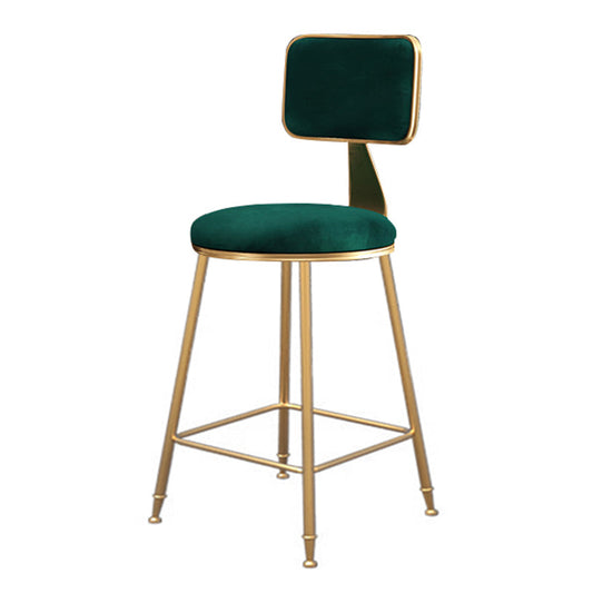 Fabric Round Seat Bar Stools Scandinavian Low Back Barstool with 4 Gold Iron Legs Blackish Green 1 Piece Short Stool(18"H)
