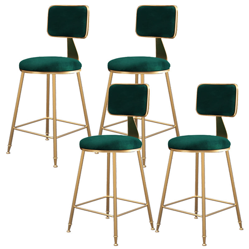 Fabric Round Seat Bar Stools Scandinavian Low Back Barstool with 4 Gold Iron Legs