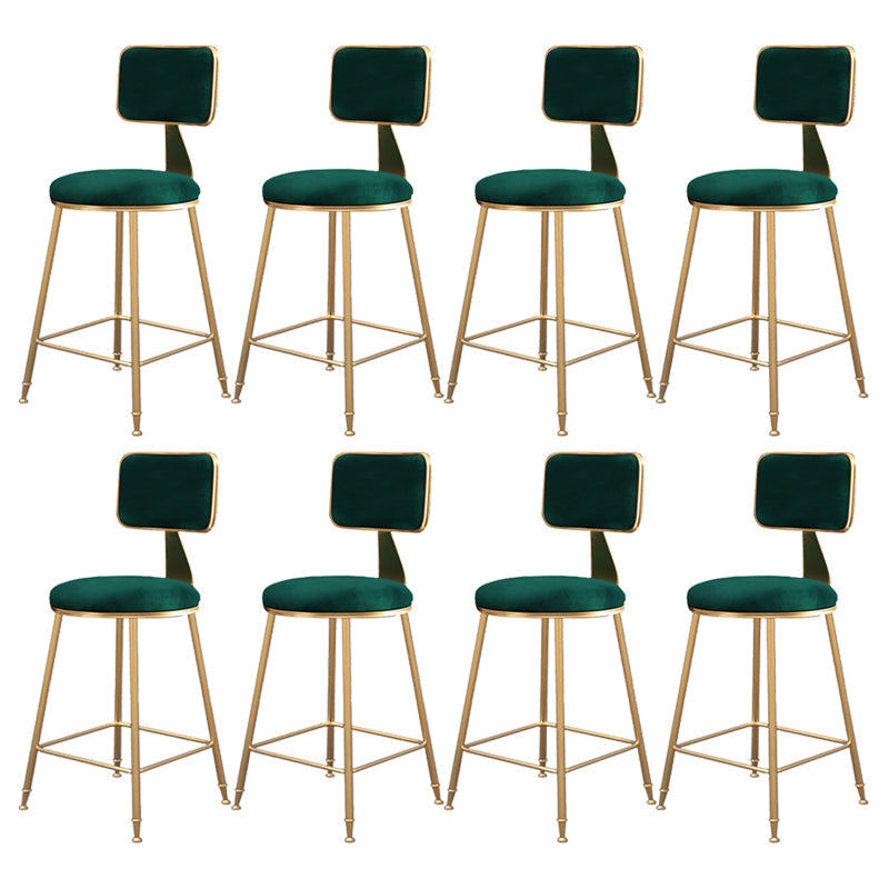 Fabric Round Seat Bar Stools Scandinavian Low Back Barstool with 4 Gold Iron Legs
