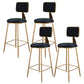 Fabric Round Seat Bar Stools Scandinavian Low Back Barstool with 4 Gold Iron Legs