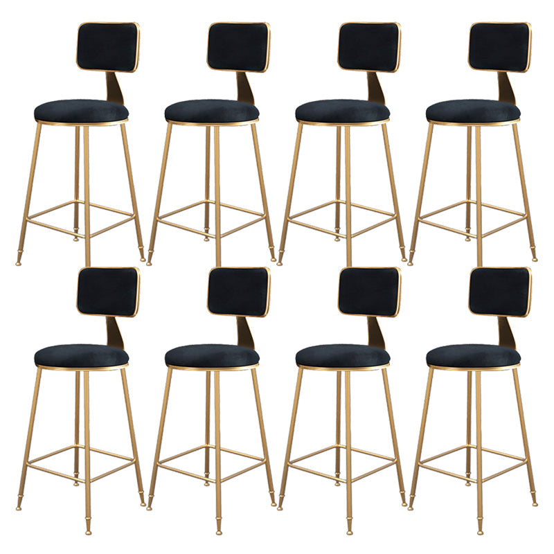 Fabric Round Seat Bar Stools Scandinavian Low Back Barstool with 4 Gold Iron Legs