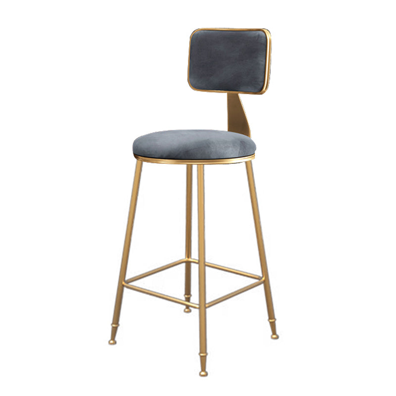 Fabric Round Seat Bar Stools Scandinavian Low Back Barstool with 4 Gold Iron Legs
